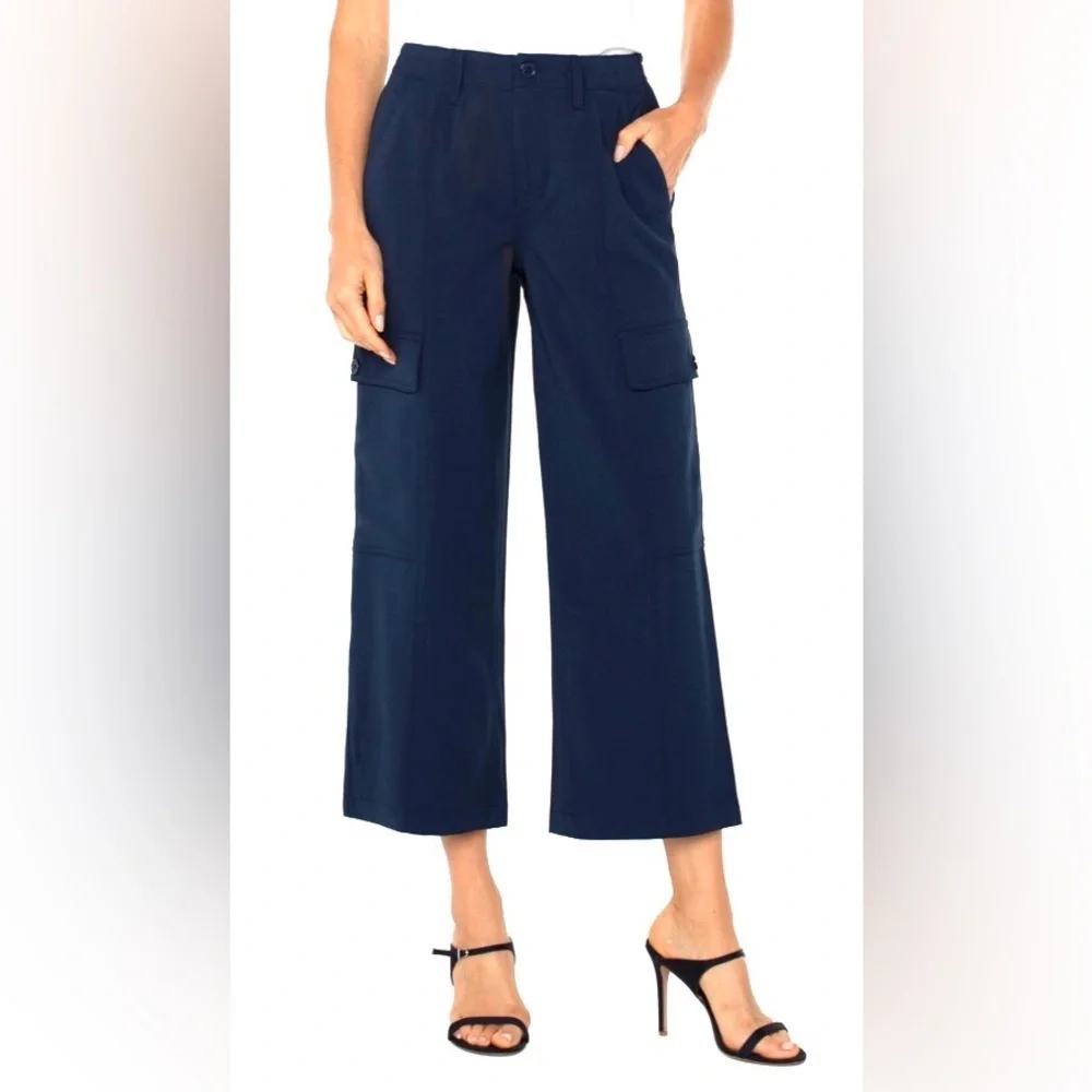 NWT [Liverpool] LA Hi-rise Cargo Crop Straight Pants Dark Navy Blue Women’s 8/29 - Picture 3 of 12